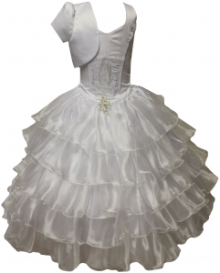 GIRLS COMMUNION DRESS W/ VIRGIN IN FRONT & JACKET (WHITE)